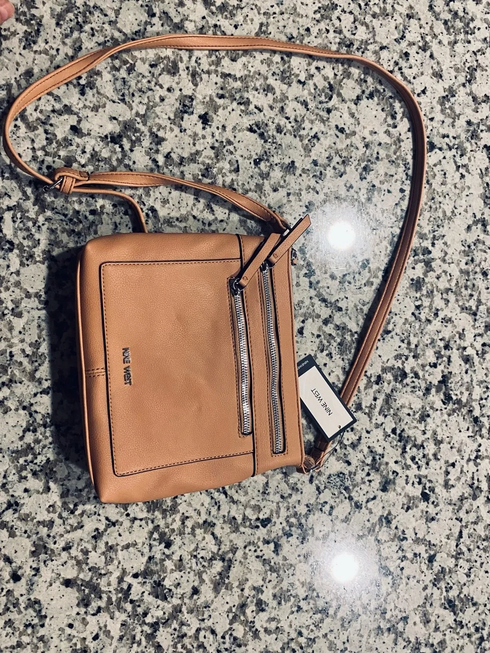 Nine West Peach-Tan Crossbody with Front Zip Pockets